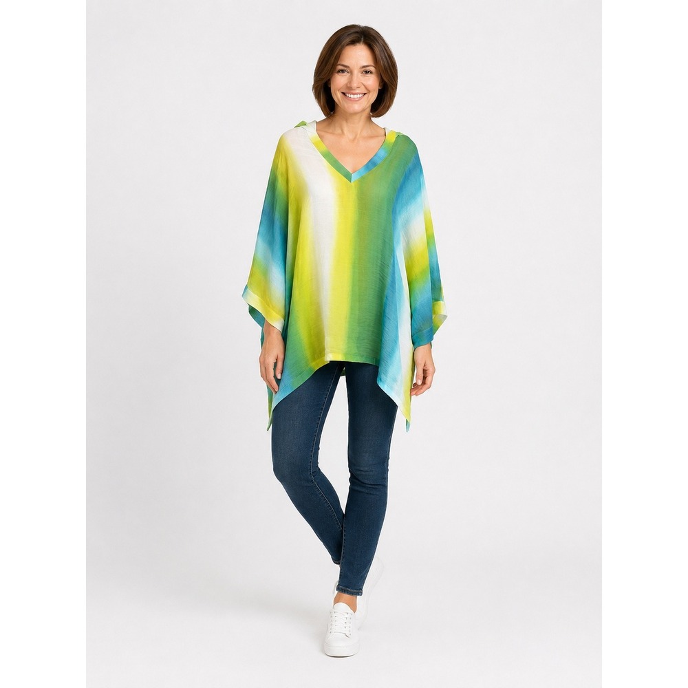 Soho Street New York & Company Oversized Hooded Top M Green Blue Stripe NWT